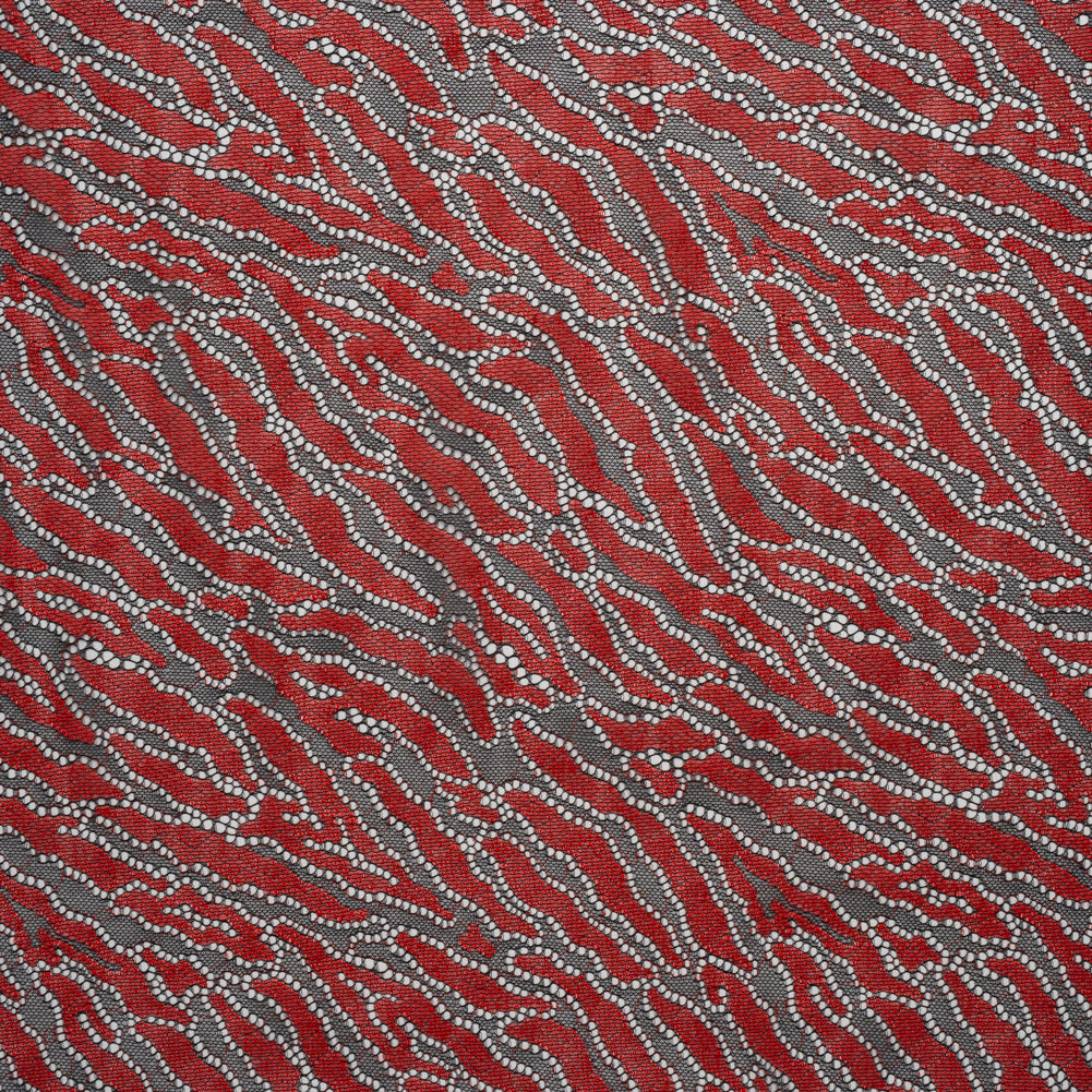 Raschel Lace Panel with Finished Edges - Black and Haute Red Animal Stripes - Joann Fabrics