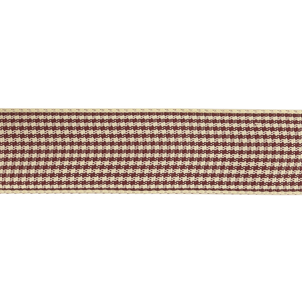 Wine and Cream Houndstooth Check Woven Ribbon - 1