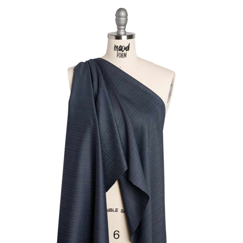 Super 150 Wool Suiting Made in Italy - Blue, Gray and White Shadow Stripes- Deadstock - Joann Fabrics