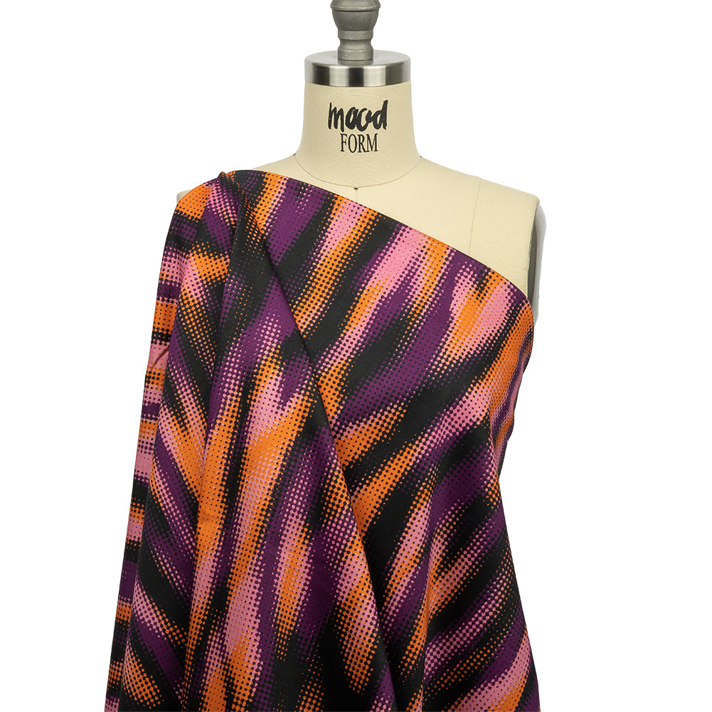 Stretch Cotton Sateen - Black and Orange Halftone Animal Stripes - Comic Glitch Print - Mood Exclusive Groove Collection - Joann Fabrics