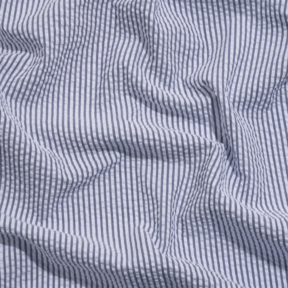 Polyester and Cotton Seersucker - Dark Blue and White Candy Stripes - Wylie Collection - Joann Fabrics