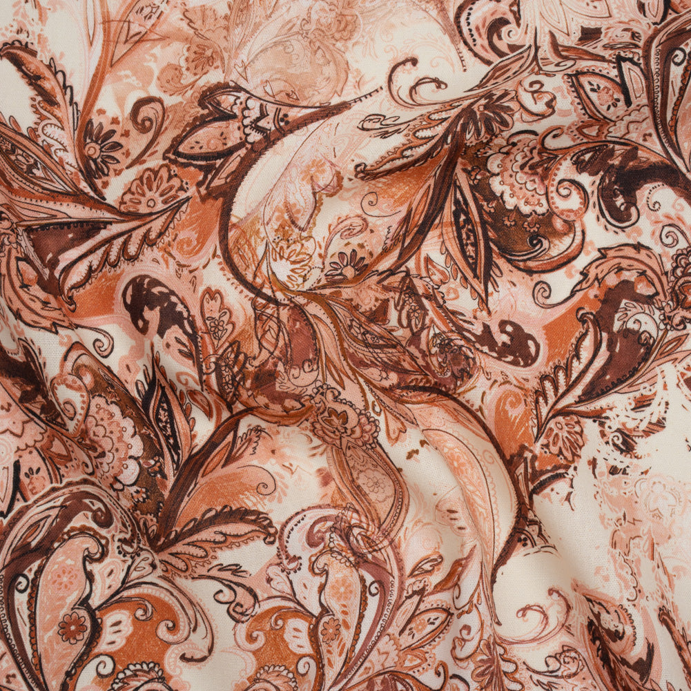 Linen and Rayon Woven - Orange, Muted Red and Cream Leafy Paisley Sketches - Mood Exclusive Daydream Doodles Print - Joann Fabrics