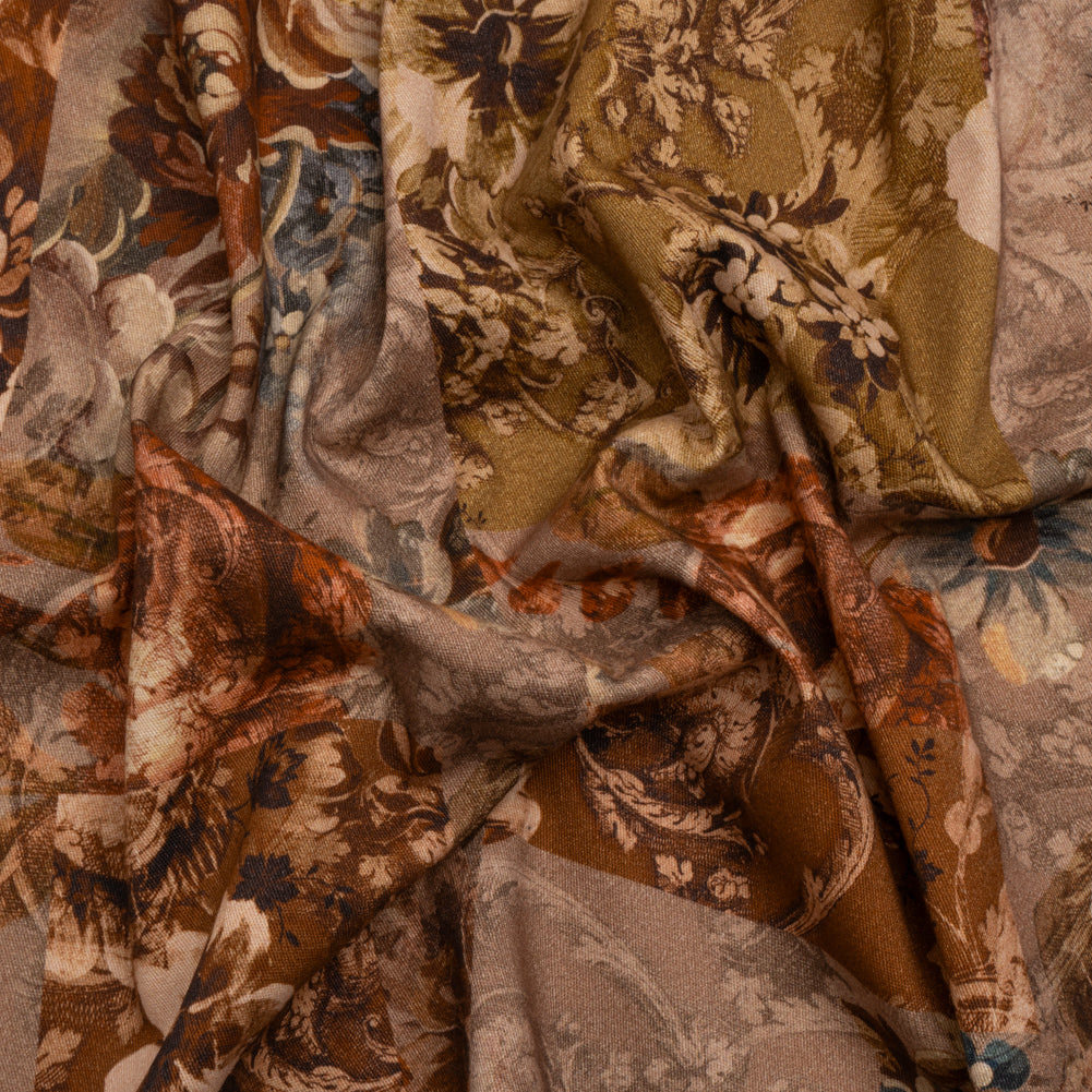 Brushed Stretch Cotton Twill Print - Rust and Olive Floral Patchwork - Mood Exclusive Vintage Vignettes - Joann Fabrics