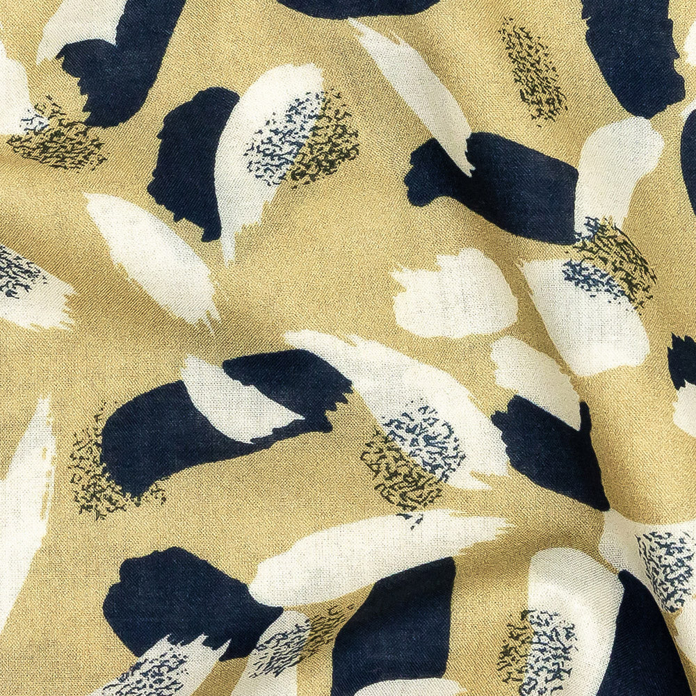 Cotton Voile - Yellow, Navy and White Brushstrokes - Nebulous Amalgam Print - Mood Exclusive Tumunyana Collection - Joann Fabrics