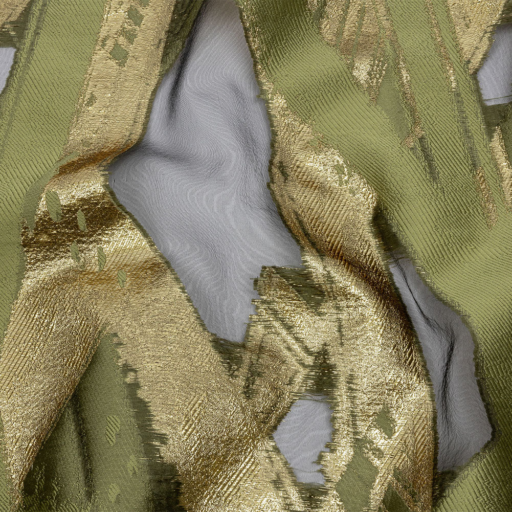 Metallic Gold and Olive Painterly Geometrics Luxury Burnout Brocade - Joann Fabrics