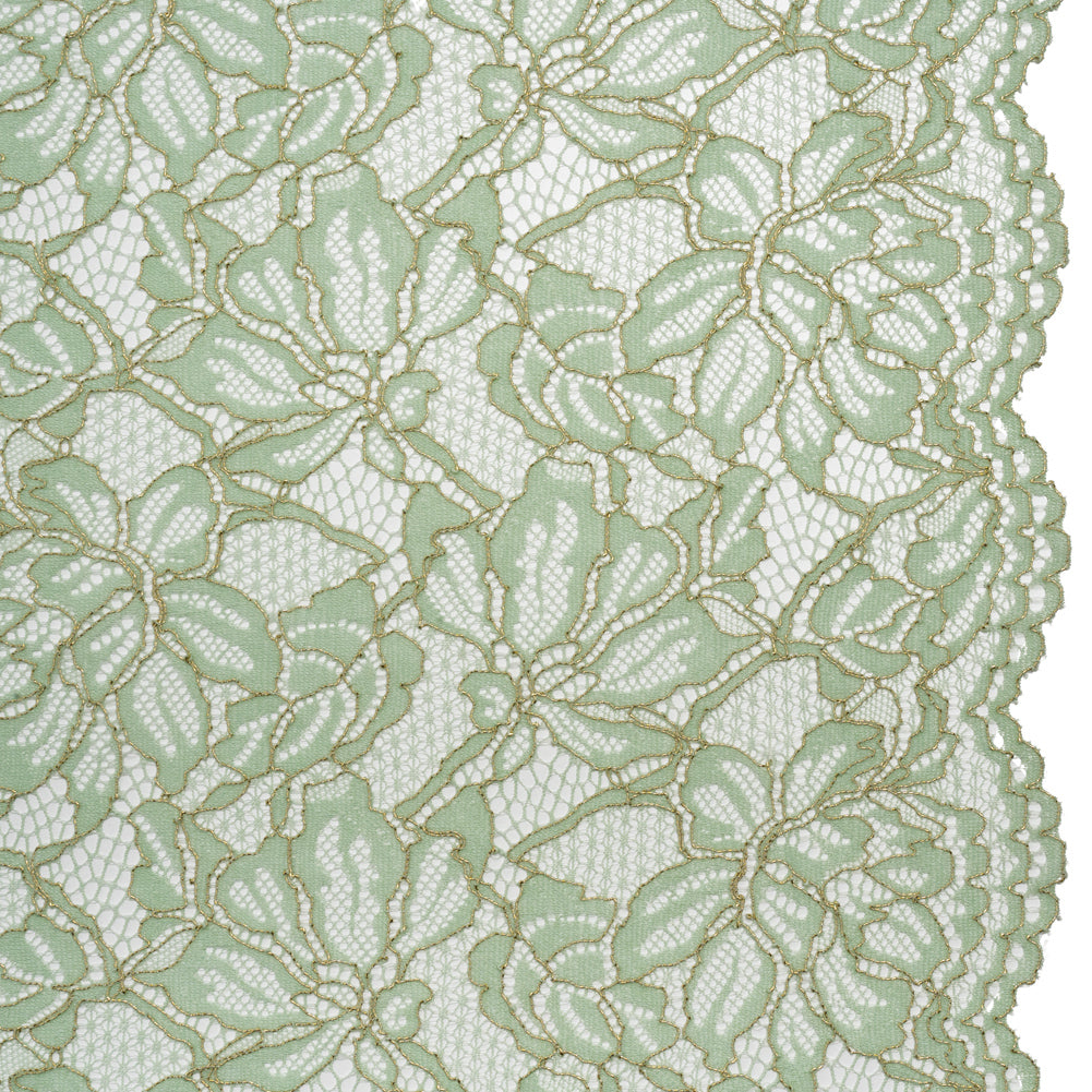 Stretch Metallic Corded Lace with Finished Edges - Dusty Aqua and Gold Tropical Blossoms - Ottilie Collection - Joann Fabrics