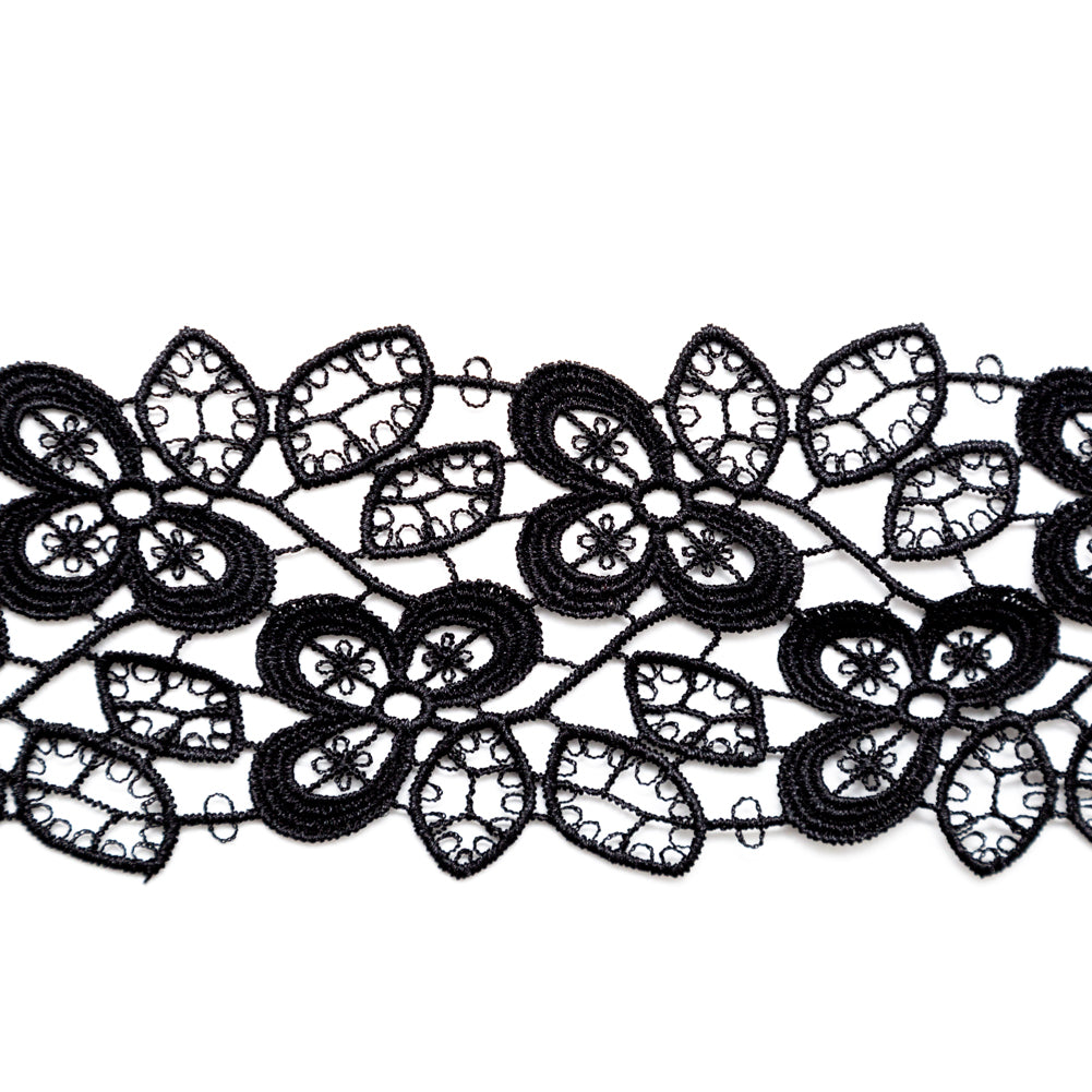 Fancy Black Floral Venise Lace Trim - 2.5