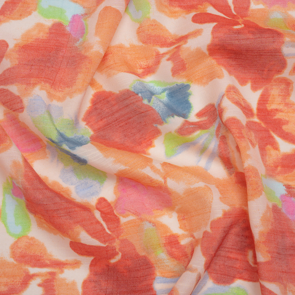 Textured Gauzy Rayon and Polyester Woven Print - Coral, Creamsicle and Lime Painterly Floral - Designer Deadstock - Joann Fabrics