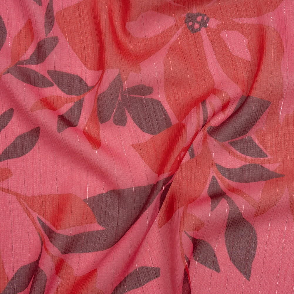 Polyester Chiffon with Metallic Pinstripes - Dark Pink, Red and Burgundy Floral - Designer Deadstock - Joann Fabrics