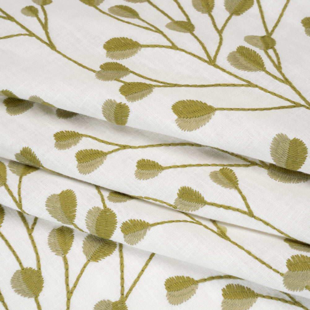 Embroidered Polyester and Cotton Woven - Olive Budding Plants - British Imported - Joann Fabrics