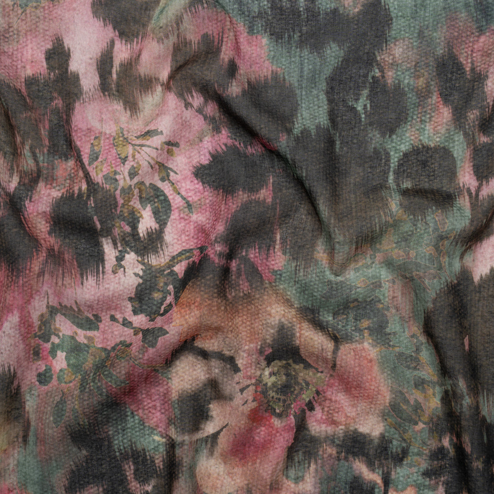 Cotton Voile - Rose, Forest Green and Black Ikat Floral Shadows - Mood Exclusive Eclipse Euphoria Print - Joann Fabrics
