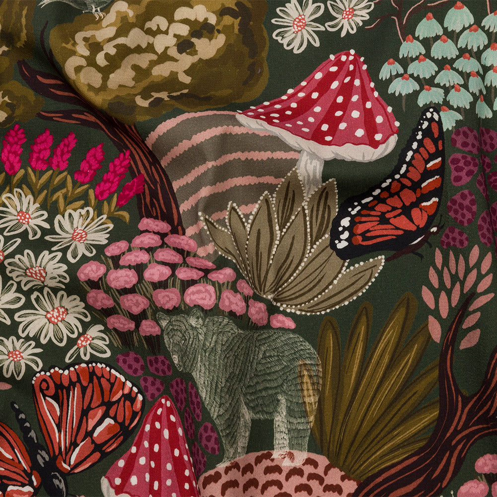 Stretch Cotton Twill Print - Red and Green Mushrooms and Flowers - Mood Exclusive Woodland Escape - Joann Fabrics