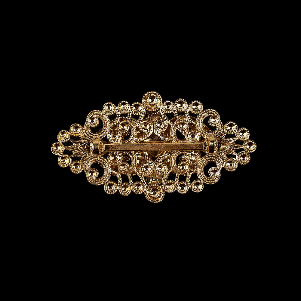 Vintage Czech Crystal Rhinestones and Gold Open Framework Brooch with Cabochon Core - 1.1875