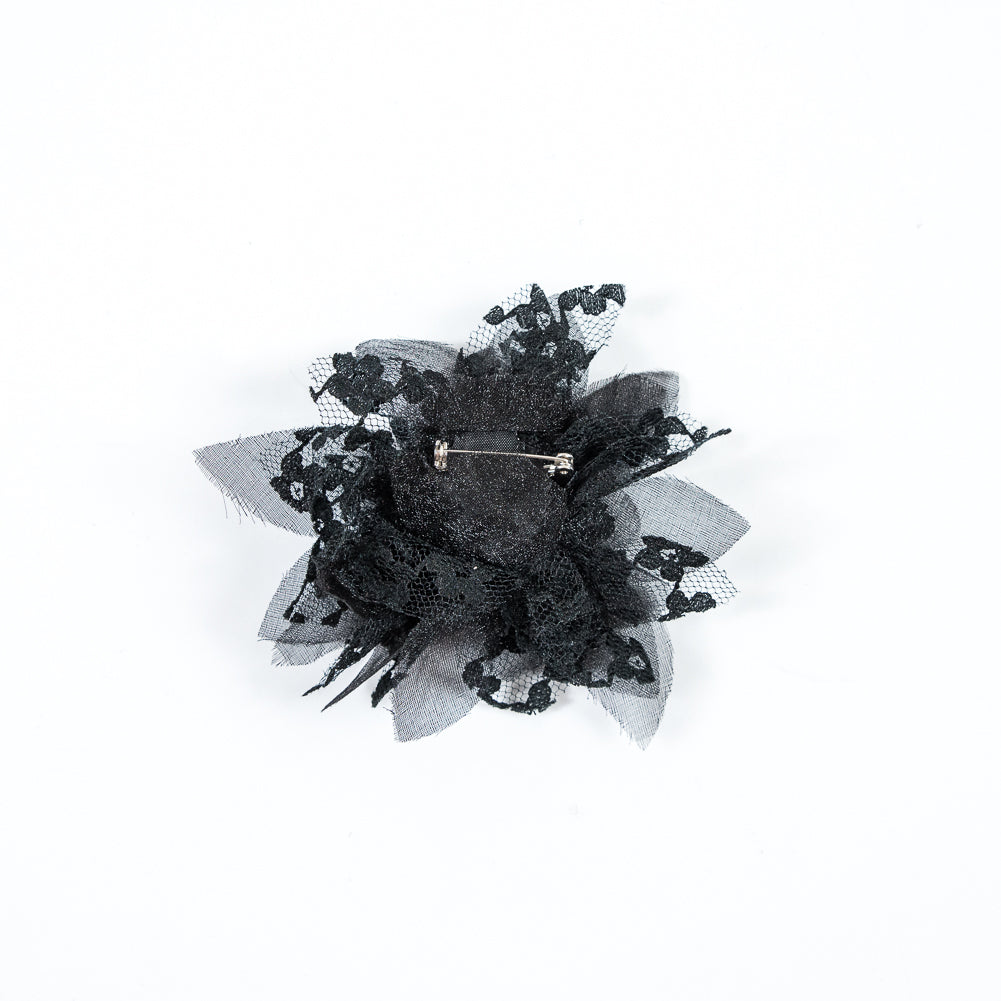 Black Organza and Lace Flower Pin - 4