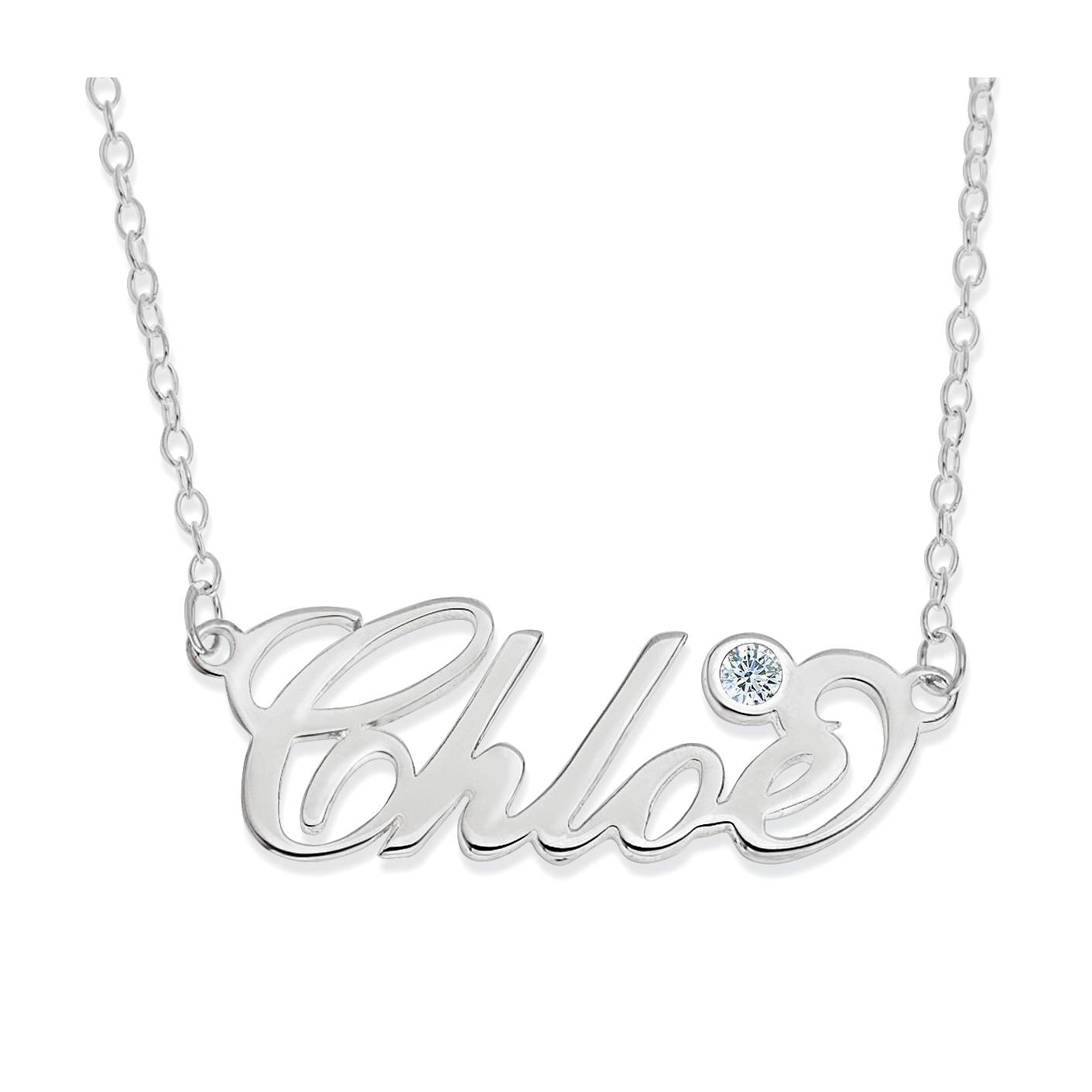 Personalized Sterling Classic Script Name with Crystal Birthstone Necklace, 18