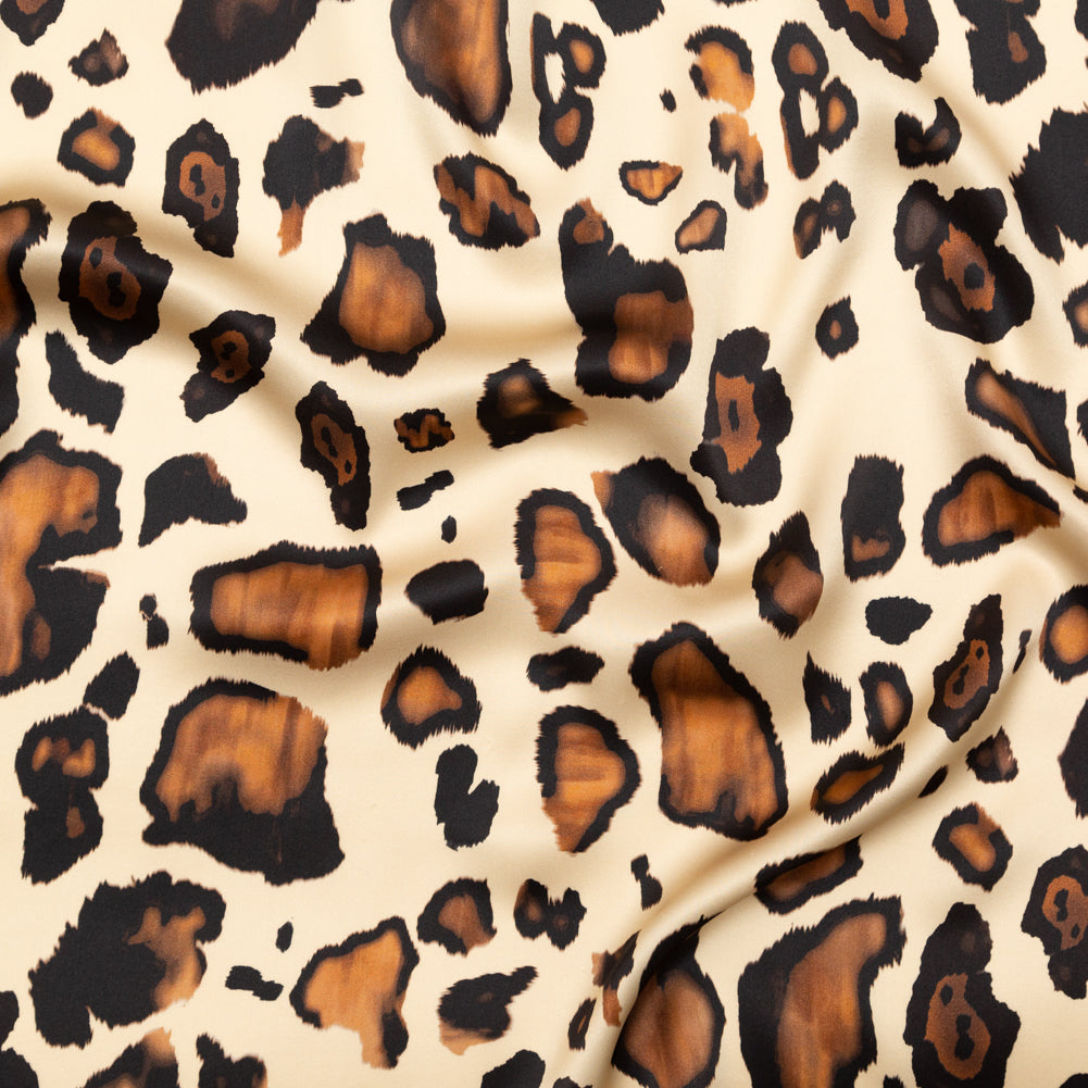 Mood Exclusive Italian Natural and Brown Abstract Digitally Printed Silk Charmeuse - Joann Fabrics