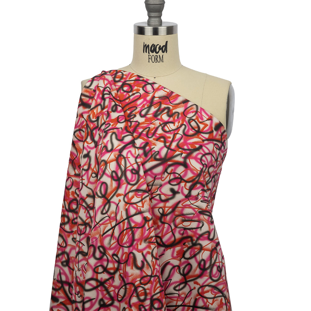 Stretch Cotton Sateen - Pink Spraypaint Scribbles - Love Notorious Print - Mood Exclusive Metro Collection - Joann Fabrics