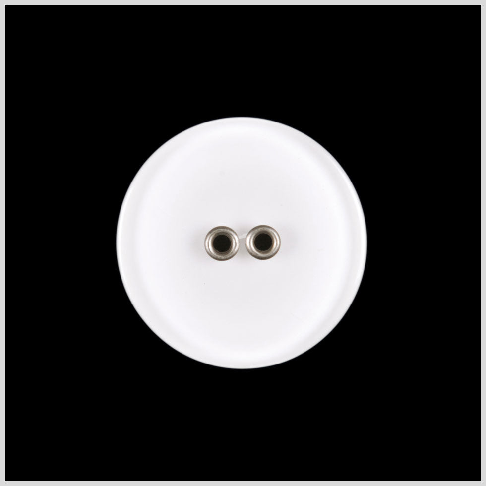 Plastic 2-Hole Button - 36L/23mm - White Dish Shaped with Silver Metal Holes - Joann Fabrics