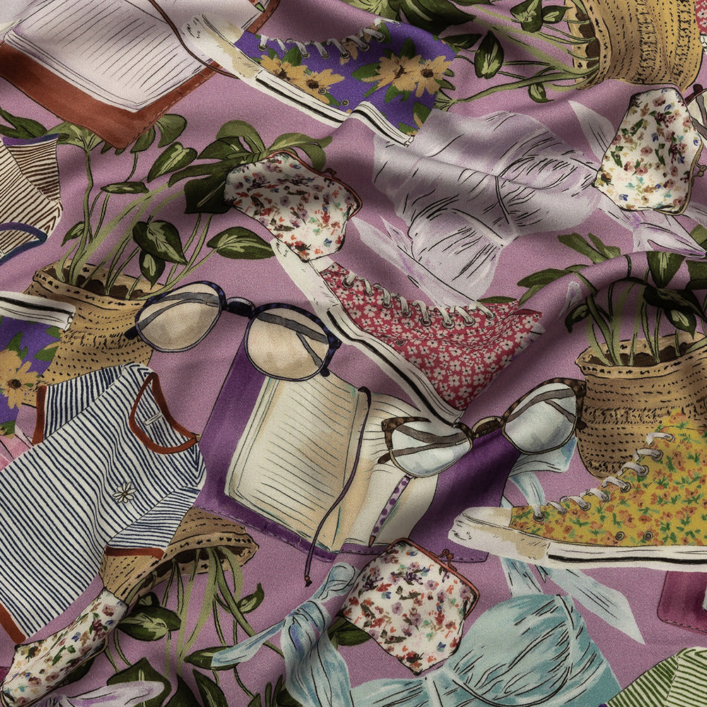 Rayon Challis - Lavender Clothes and Plants - Morning Memory Print - Mood Exclusive Wisteria Collection - Joann Fabrics