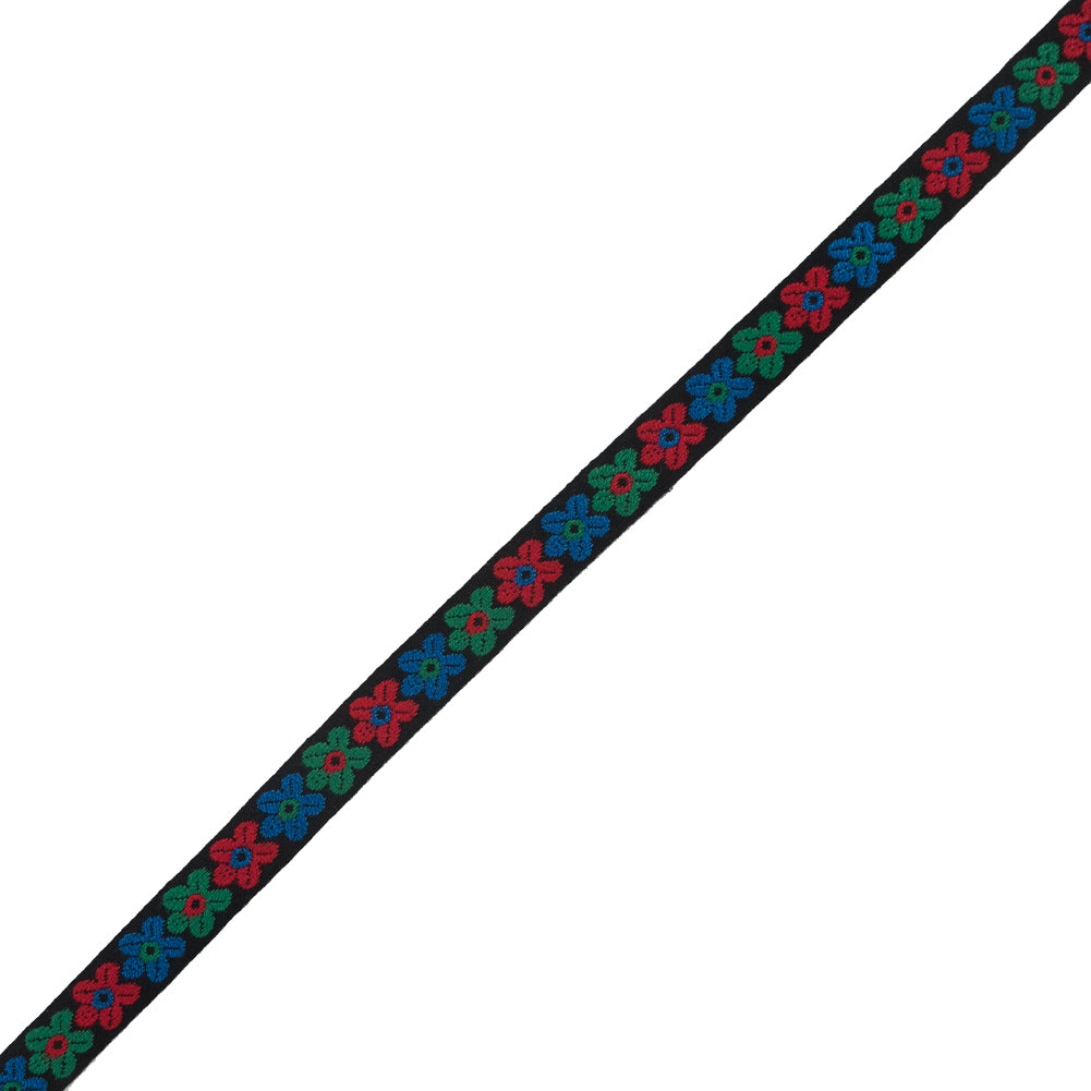 Red, Green and Blue Floral Embroidered Ribbon - 0.5