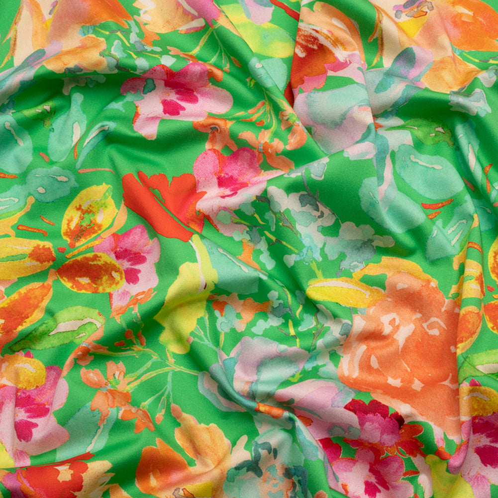 Stretch Cotton Sateen - Green and Pink Floral - Jocund Company Print - Mood Exclusive Marigold Collection - Joann Fabrics