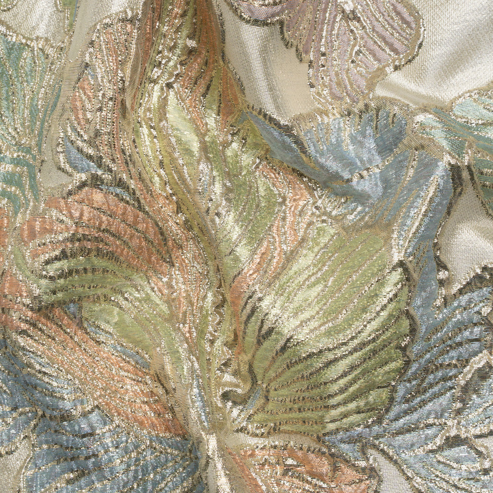Metallic Silver, Green and Blue Liquid Leaves Luxury Brocade - Joann Fabrics