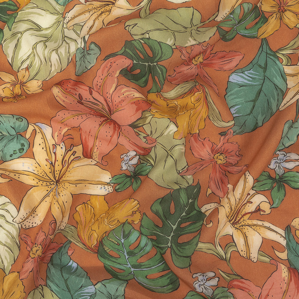 Tangerine and Celadon Tint Floral Viscose Batiste - Joann Fabrics