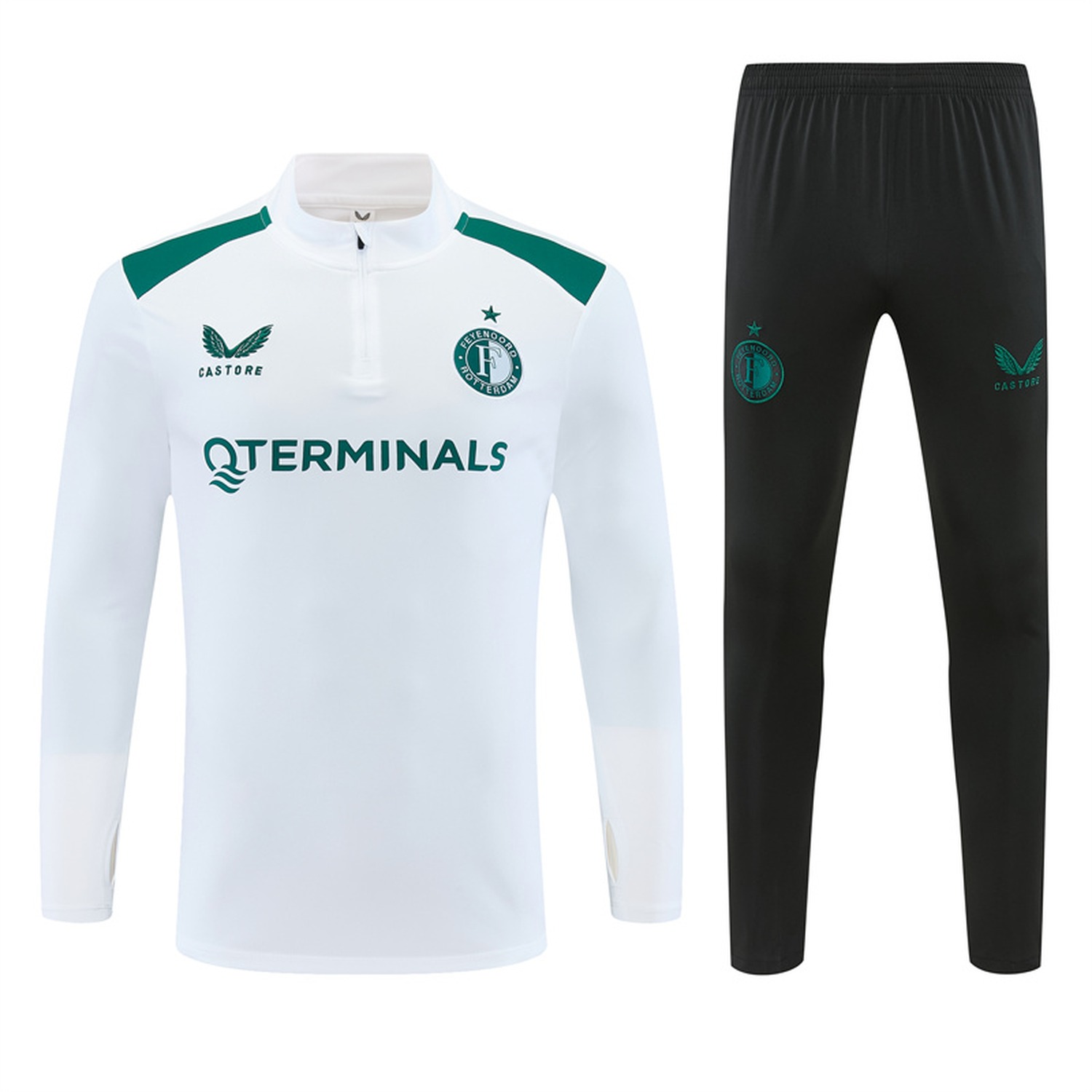 Feyenoord 26-27 Kids Long Sleeve Training Set - White Top & Black Pants - UnitedFutballJersey
