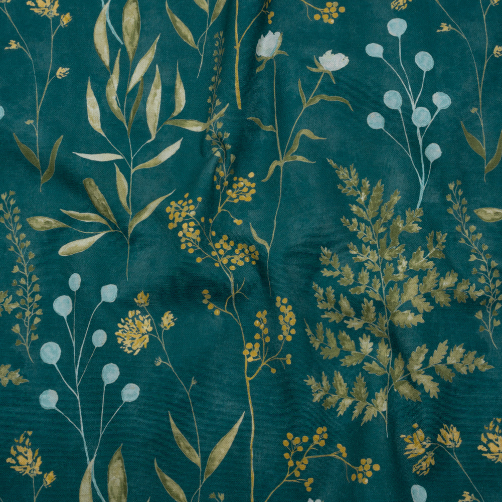 Printed Cotton Canvas - Kingfisher Painted Wildflowers and Leaves - British Imported - Joann Fabrics
