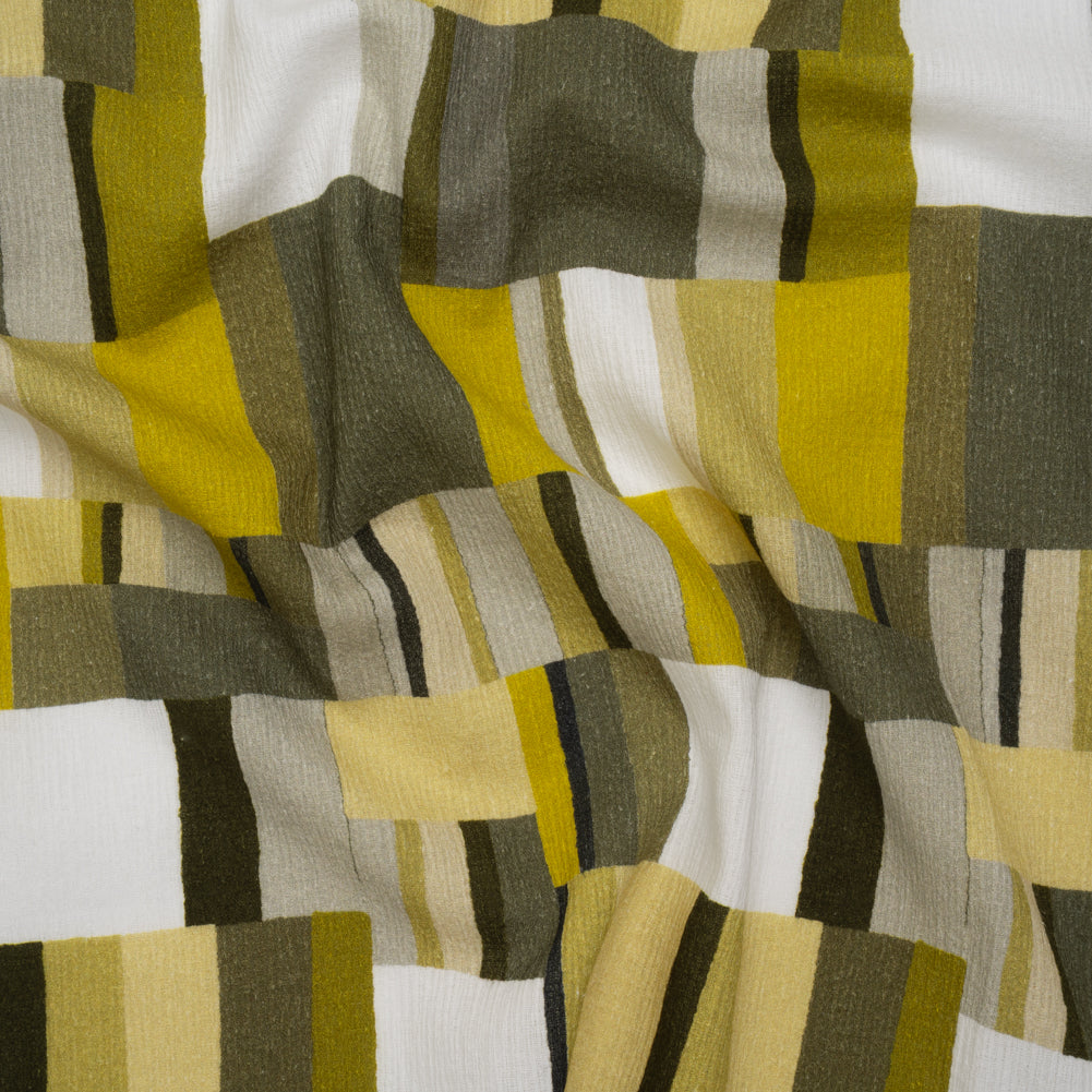 Slubbed Gauzy Cotton Woven - Golden Olive, Light Yellow and Dark Olive Green Blocks - Mood Exclusive Geode Geometry Print - Joann Fabrics