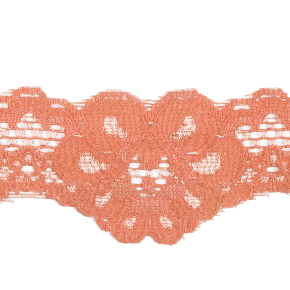 Famous NYC Designer Tangerine Floral Scallops Stretch Re-Embroidered Lace Trim - 1.625