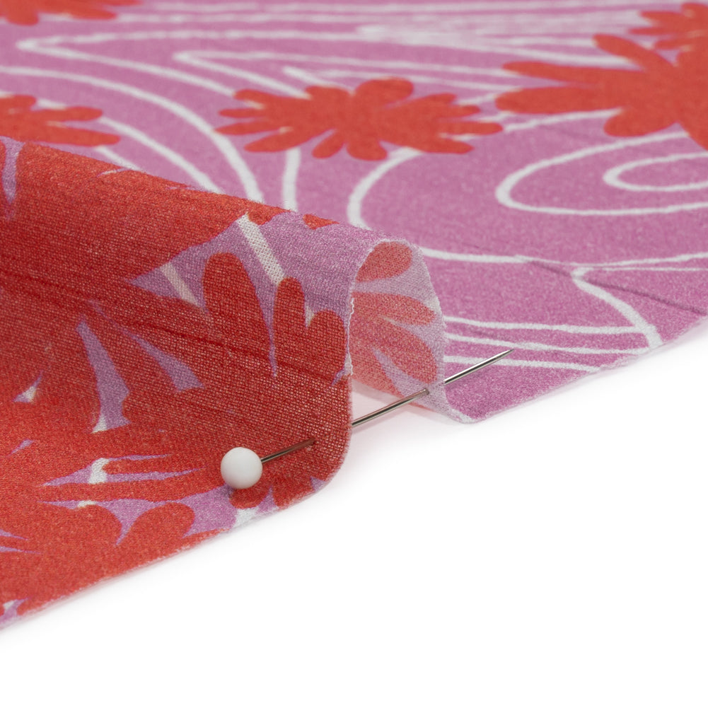 Crinkled Cotton Gauzy Woven Print - Red and Lilac Swirls and Florals - Mood Exclusive Daydreams and Daisies - Joann Fabrics