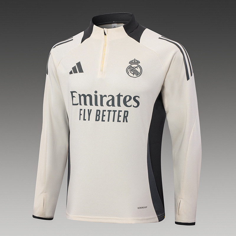 2024/2025 Real Madrid Beige Half-Pull Training Suit Football Shirt 1:1 Thai Quality Set