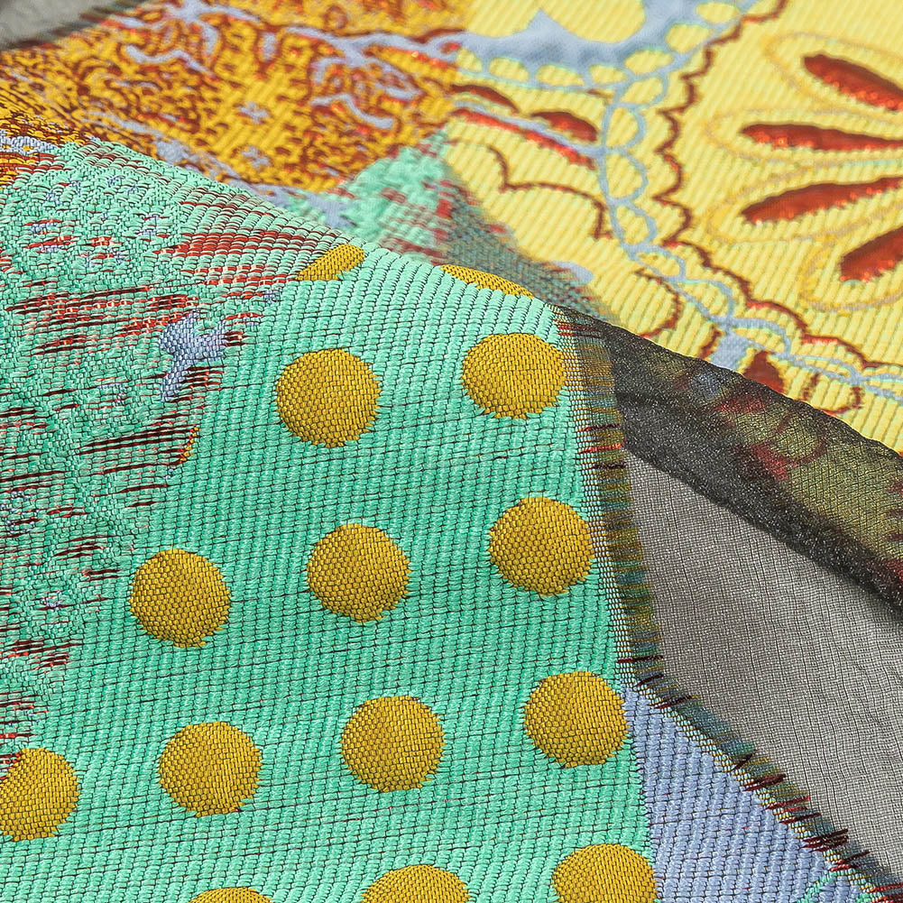 Metallic Seafoam, Mustard, and Ruby Patchwork Chevrons Luxury Organza Brocade - Joann Fabrics