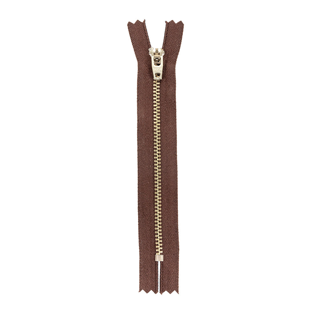 YKK Brown Metal Closed Bottom Zipper with Silver Teeth - 5.5