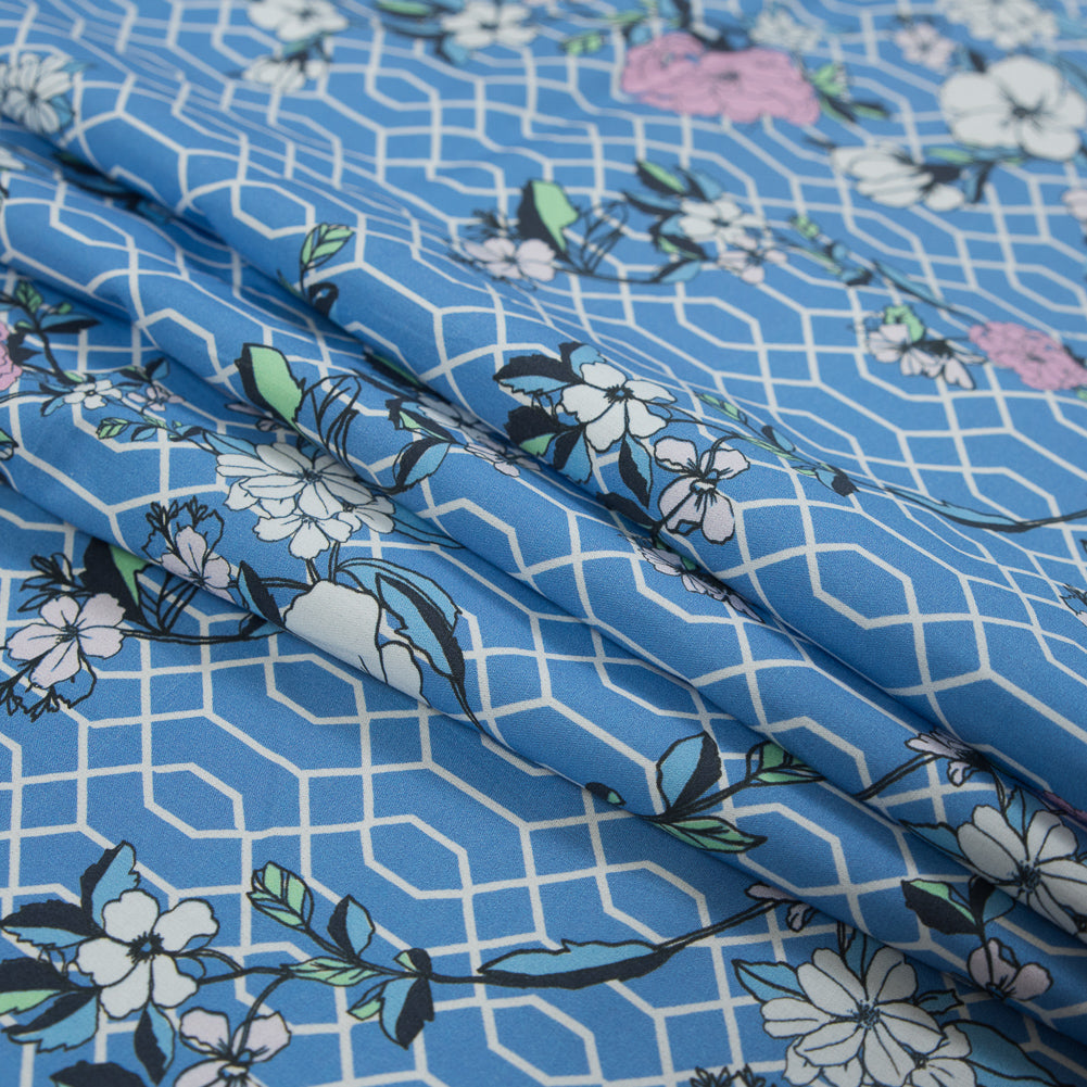 Cotton Poplin - Blue Floral and Geometric - La Fortuna de lo Memorable Print - Mood Exclusive Avenable Collection - Joann Fabrics