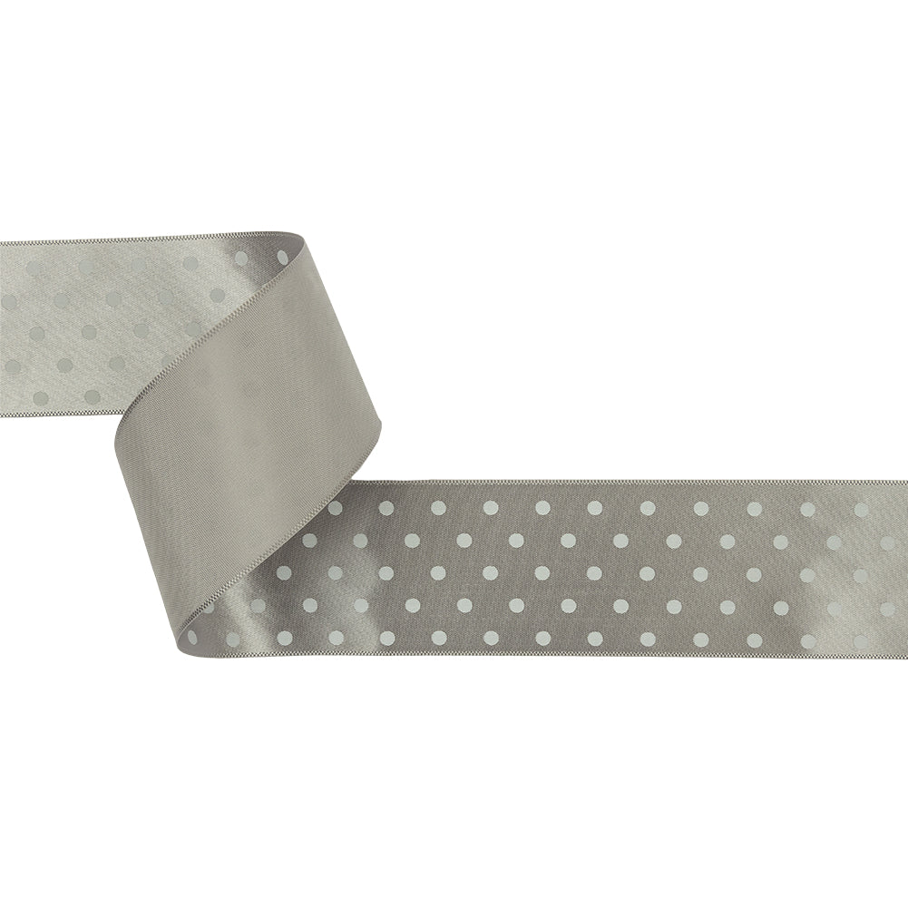 Gray and White Polka Dot Satin Ribbon - 1.5