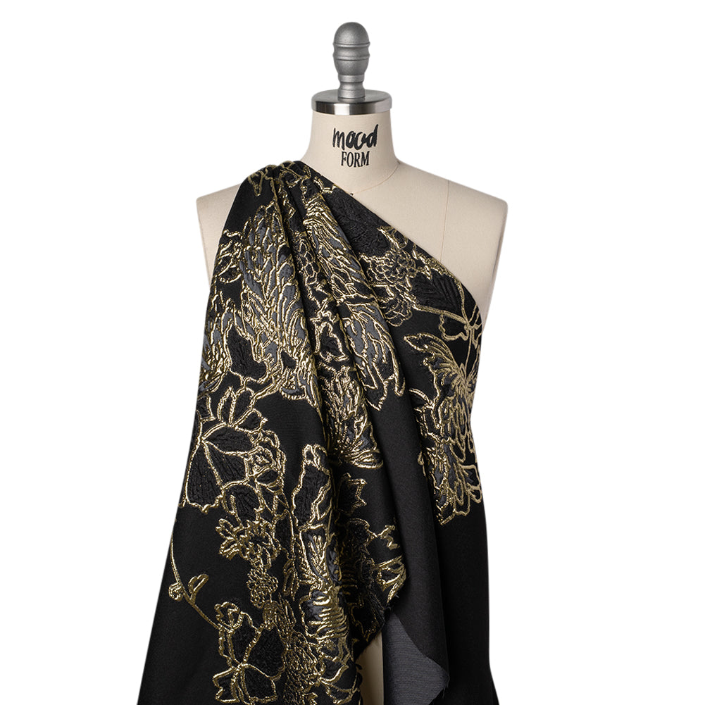 Metallic Polyester Blend Brocade - Black, Charcoal and Gold Fancy Flowers - Joann Fabrics