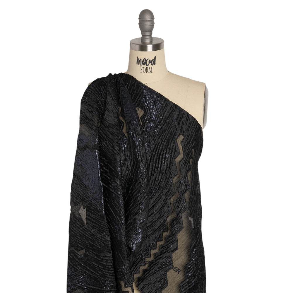 Metallic Midnight and Black Drifting Rifts Crinkled Luxury Burnout Brocade - Joann Fabrics