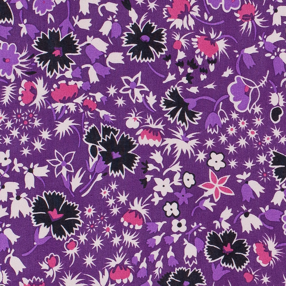 Famous Designer Bright Violet Retro Floral Silk Chiffon Print - Joann Fabrics
