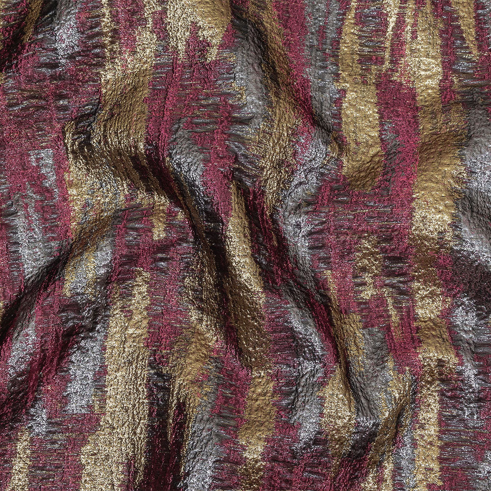 Metallic Magenta, Gold and Gunmetal Painterly Stripes Luxury Brocade - Joann Fabrics