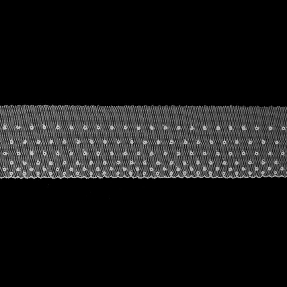 White Embroidered Dots on Mesh Trim - 3