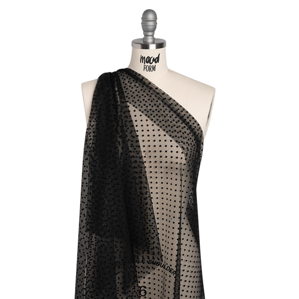 Polyester Tulle with Flocked Polka Dots - Black - Designer Deadstock - Joann Fabrics