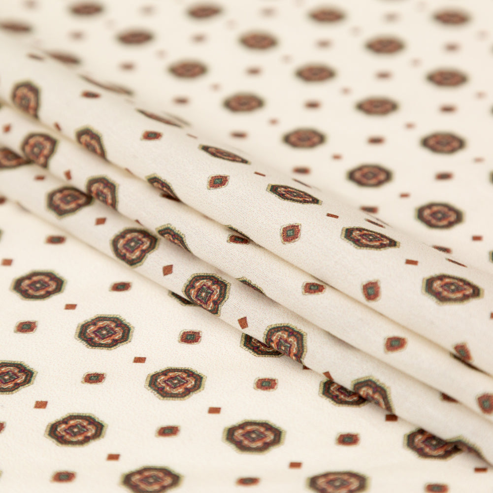 Cotton Voile - White and Brown Medallions - Gemstone Carnations Print - Mood Exclusive St. Tropez Collection - Joann Fabrics
