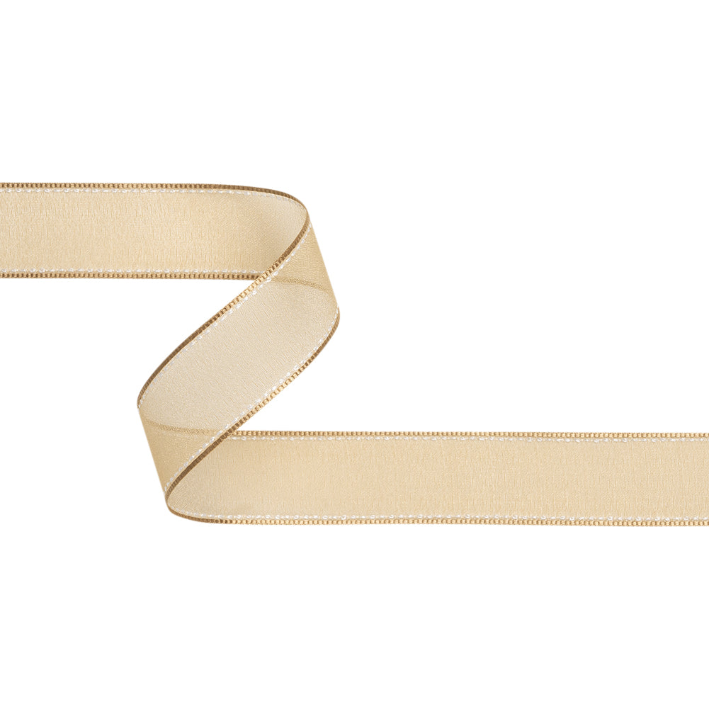 Sheer Ribbon with White Stitched Border - 1