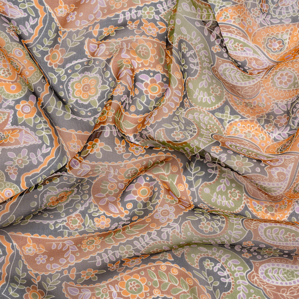 Brown, Green and Orange Floral Silk Chiffon - Joann Fabrics