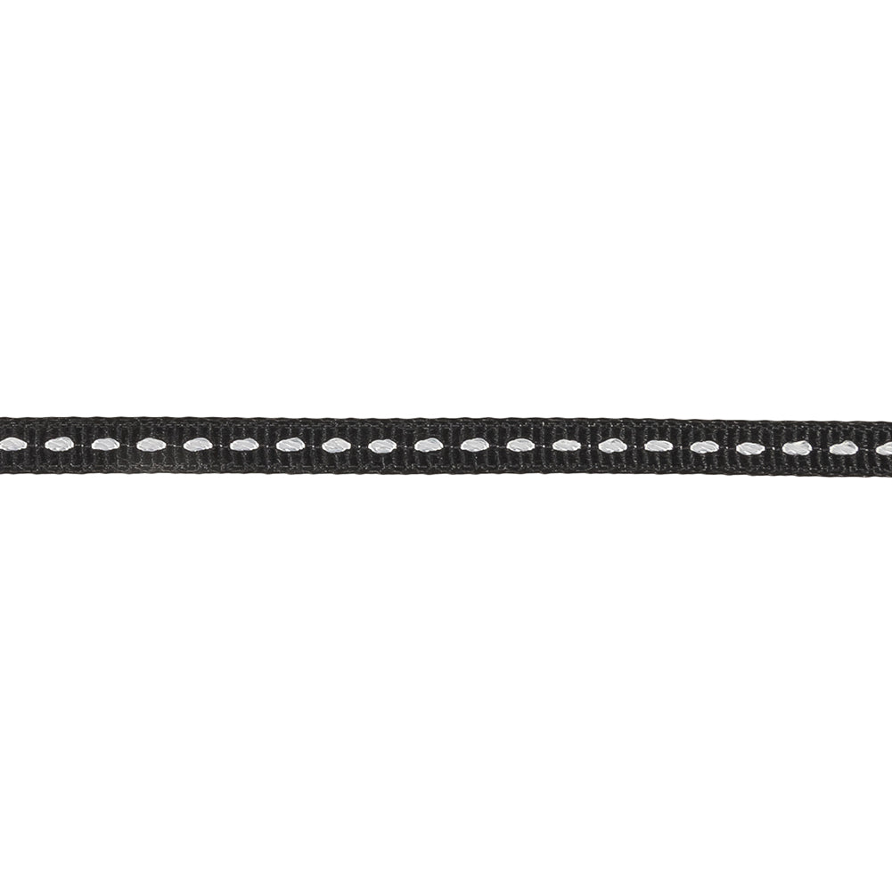 Caviar Grosgrain Ribbon with Lucent White Stitching - 0.25