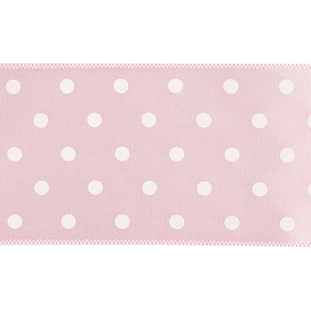 Baby Pink and White Polka Dot Satin Ribbon - 1.5
