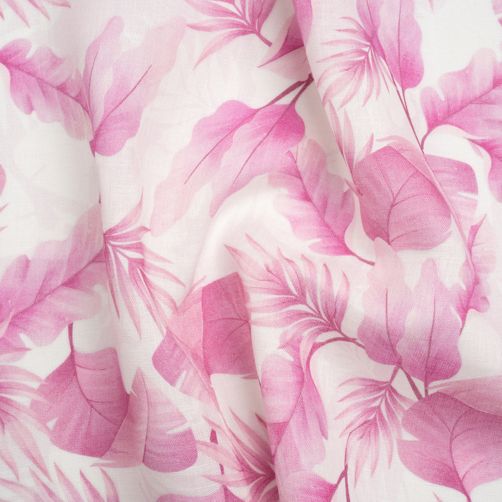 Pink and White Leaves Medium Weight Linen Woven - Joann Fabrics