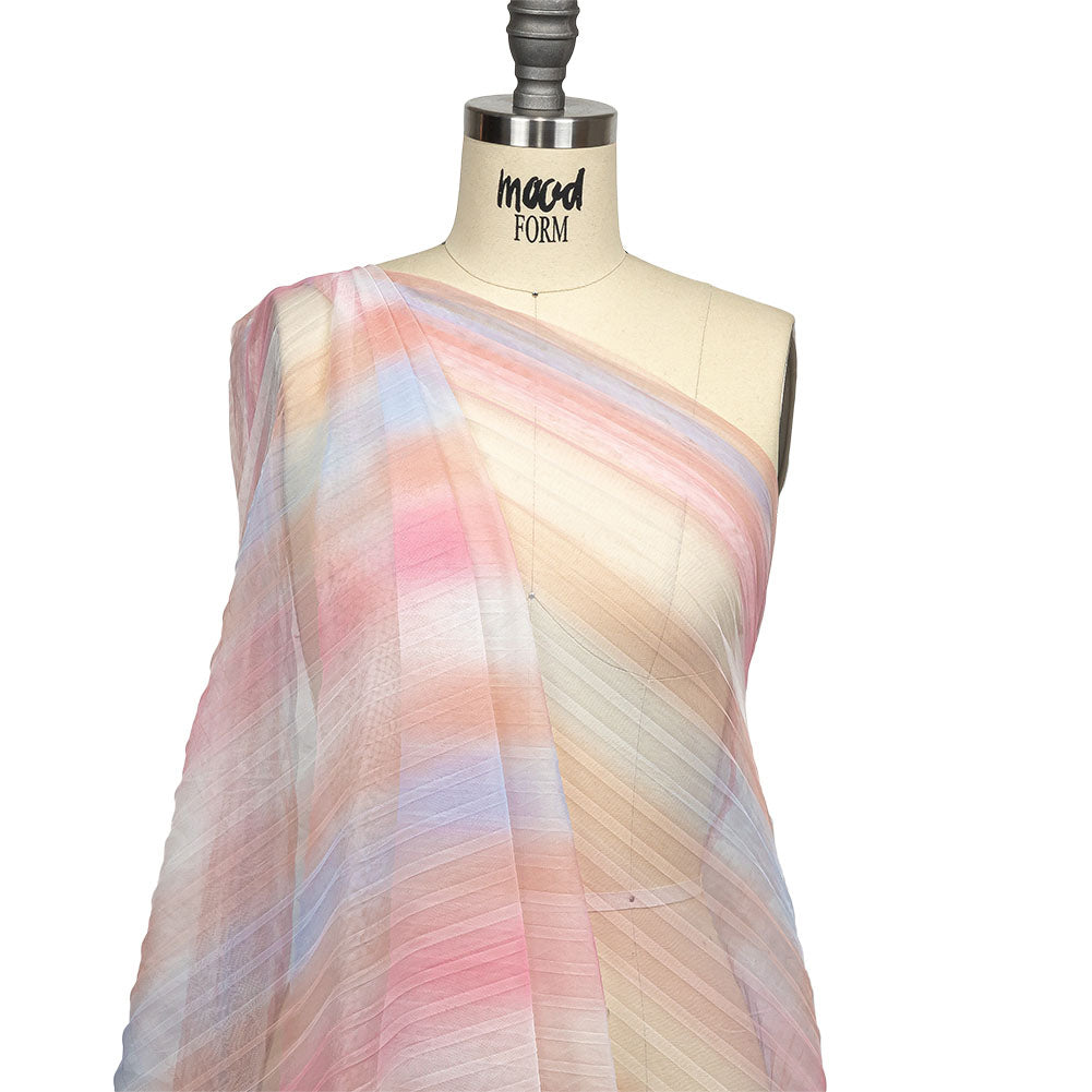Pink, Peach and Blue Ombre Stripes Pleated Tulle - Joann Fabrics